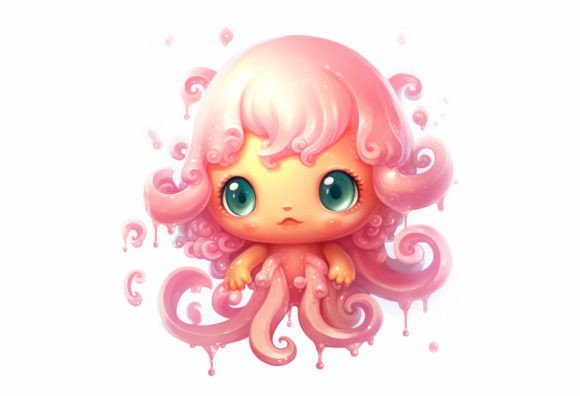 Adorable Ink: The Squid Kawaii Animal Digital Art Collection