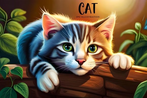 Cat in the Garden Vibrant Animal JPG: A Designer’s Asset