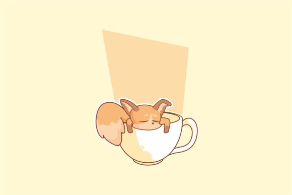 Charming Sleep in Tea Cup Animal Illustrations for Designers