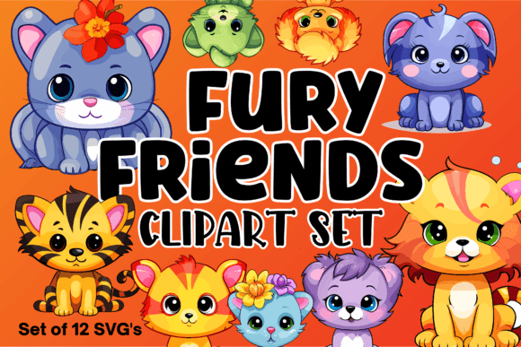 Fury Friends Animal Clipart: A Pack of 12 SVGs for Creative Projects
