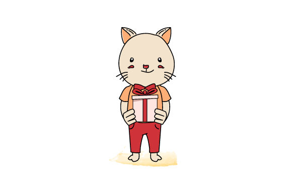 Hand Drawn Animal Cat Bring a Gift Box: A Whimsical Design Asset
