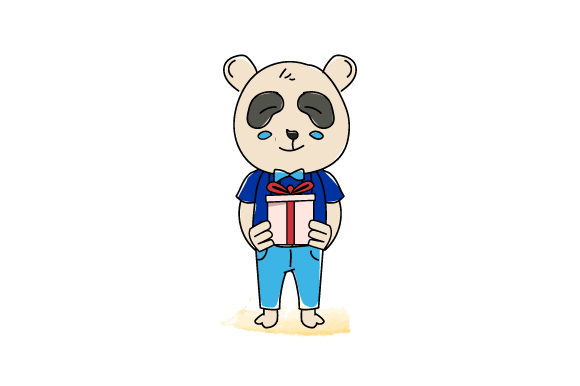 Hand Drawn Animal Panda Bring a Gift Box: Charming Illustration Design