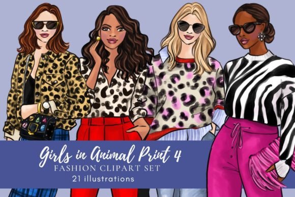 Unleash Wild Elegance with Fashion Clipart Girls in Animal Print