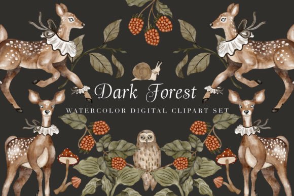 Unveiling the Dark Forest Animal Digital Clipart Set